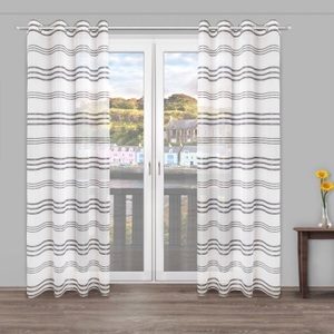 DECOLIFE, decolife Gardine »Nalu«, (1 St.), Ösenschal weiss mit grauen Streifen, decolife Gardine »Nalu«, (1 St.), Ösenschal weiss mit grauen Streifen