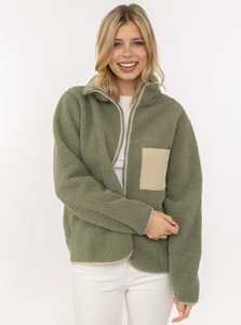 Zwillingsherz, Zwillingsherz Bomberjacke ""Classic"" kuscheliges Teddy-Fleece, Kontrastdetails, Brutstasche, Stehkragen