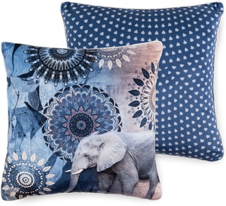 undefined, Hip Nicki-Velours Kissen Bjirke, gefüllt, hip Dekokissen »Bjirke«, Mit Füllung, 1 Stück, Biese, 48x48, Wendeoptik, Weich, Elefant, Blau