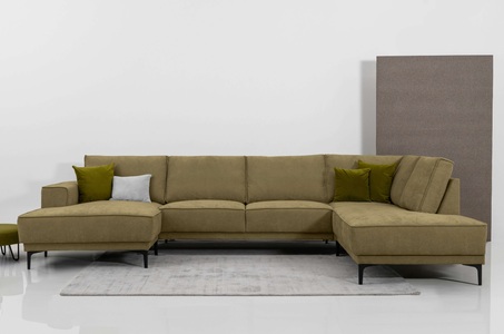 PLACES OF STYLE, Places of Style Wohnlandschaft »XXL Sofa Oland, Struktur, Flachgewebe, Luxus-Microfaser, Boucle«, U-Form, 345 cm, Wellenunterfederung, Skandi-Design, Metallfüsse, GOODproduct Wohnlandschaft »XXL Sofa Oland, Struktur, Flachgewebe, Luxus-Microfaser, Boucle« U-Form, 345 cm, Wellenunterfederung, Skandi-Design, Metallfüsse