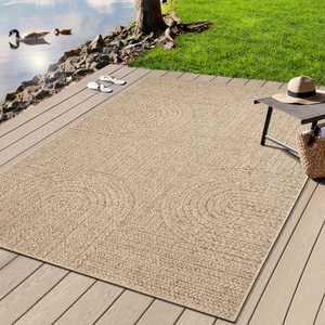 merinos Teppich »Kenzy«, rund, 1 mm Höhe, robuster In- und Outdoor Teppich im natürlichen Jute-Look, wetterfest