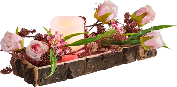 HOME AFFAIRE, Home affaire Holztablett, Rose/LED-Kerze, I.GE.A. Dekoobjekt, Rose/LED-Kerze