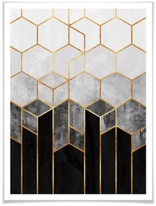 Wall-Art, Wall-Art Poster »Hexagon Schwarz Grau«, Schriftzug, (1 St.), Wall-Art Poster »Hexagon Schwarz Grau«, Schriftzug, (1 St.), Poster ohne Bilderrahmen