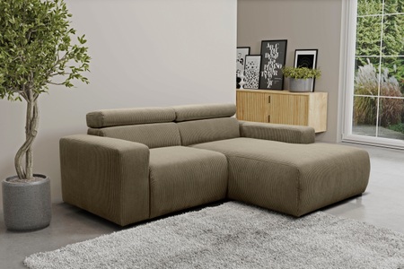 DOMO collection, DOMO collection Ecksofa »Brandon kleine Ausführung B/T/H: 214/100/80 cm«, Mit Kopfteilverstellung, auch in Leder und Cord, DOMO collection Ecksofa »Brandon, inkl. Kopfteilverstellung, B/T/H: 214/100/80 cm, L-Form« Cord, schlamm