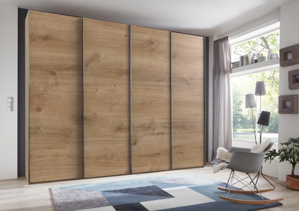 fresh to go, Fresh To Go Schwebetürenschrank »Level«, mit Synchronöffnung, MID.YOU Schwebetürenschrank in eichefarben , Level 36A B: 350Cm Eichefarben , Metall , 4 Fächer , 350x216x65 cm , Dekorfolie,Dekorfolie,Nachbildung,Nachbildung , In verschiedenen Grössen erhältlich, in verschiedenen Holzdekoren erhältlich , 0017
