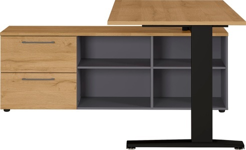 undefined, Schreibtisch Agenda Home, mit Sideboard, B 1590 x T 1400 x H 670-870 mm, Graphit/Eiche, Schreibtisch Agenda - eiche/dunkelgrau - Holzwerkstoff - 159/140/75 cm
