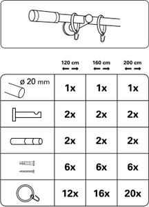 Gardinia, Gardinenstange, »Gardinenstangen Set Zylinder«, GARDINIA, Fixmass, GARDINIA Gardinenstange »Set Metall«, 1 läufig-läufig, Fixmass, 1-Lauf