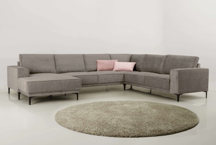 PLACES OF STYLE, Places of Style Wohnlandschaft »XXL Sofa Oland, Struktur, Flachgewebe, Luxus-Microfaser, Boucle«, U-Form, 342 cm, Wellenunterfederung, Skandi-Design, Metallfüsse, GOODproduct Wohnlandschaft »OLAND U-Form, XXL, B: 342 cm, Skandi-Design« Skandi-Design in Struktur, Flachgewebe, Luxus-Microfaser, Boucle