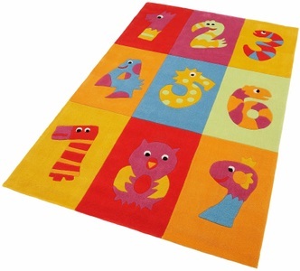 THEKO, Kinderteppich, »Dhanbad«, THEKO, rechteckig, Höhe 15 mm, handgetuftet, THEKO Kinderteppich »Dhanbad«, rechteckig, 15 mm Höhe, Kurzflor, Patchwork Design, Motiv Zahlen, Kinderzimmer
