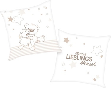 Baby Best, Baby Best Dekokissen »Kleiner Lieblingsmensch«, (1 St.), mit niedlichem Teddy-Motiv und liebevollem Schriftzug, Baby Best Dekokissen »Kleiner Lieblingsmensch« mit niedlichem Teddy-Motiv und liebevollem Schriftzug