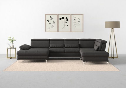 SIT&MORE, sit&more Wohnlandschaft »Cabrio«, Sitztiefenverstellung und Federkern, jeweils inklusive 3 Nierenkissen, sit&more Wohnlandschaft »Cabrio U-Form, B: 359 cm, mit Sitztiefen-, Arm- & Kopfteilverstellung« 3 Nierenkissen, Federkern, optional Bettfunktion und Stauraum