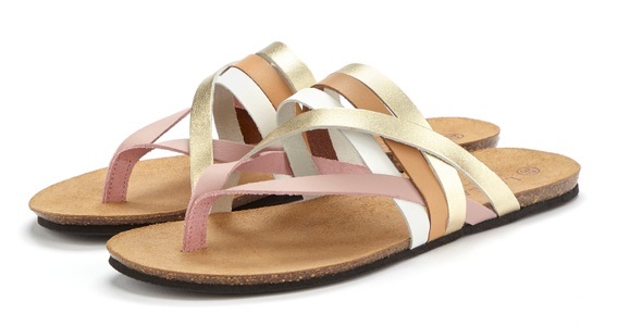 Lascana, LASCANA Zehentrenner, Pantolette aus Leder mit Korkfussbett, 