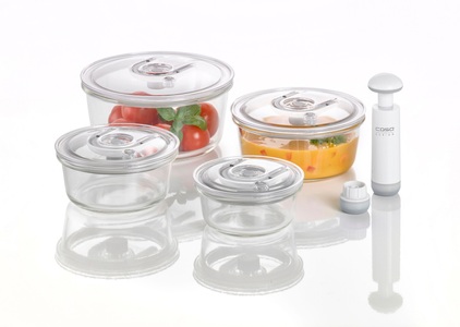 Caso, Vakuumbehälter-Set VacuBoxx R-Set rund, 10-teilig, Caso Vakuumbehälter »1187 VacuBoxx«, (Set, 5 tlg., VacuBoxx rund 4er Set-inkl. Adapter+Handpumpe)