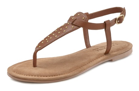 Lascana, LASCANA Zehentrenner, aus Leder, LASCANA Zehentrenner, Sandale, Pantolette aus Leder mit kleinen Nieten