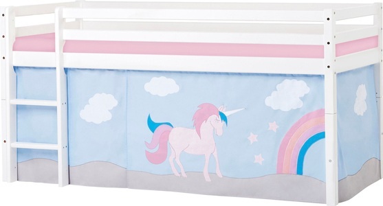 Hoppekids, Hoppekids Hochbett »Einhorn«, inkl. Vorhang-Set, Matratze und Rollrost, Hoppekids Hochbett »«Einhorn»«, mit Vorhang & Matratze 2 Grössen umbaubar
