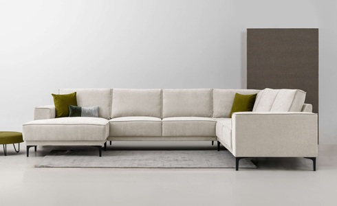 PLACES OF STYLE, Places of Style Wohnlandschaft »XXL Sofa Oland, Struktur, Flachgewebe, Luxus-Microfaser, Boucle«, U-Form, 342 cm, Wellenunterfederung, Skandi-Design, Metallfüsse, GOODproduct Wohnlandschaft »OLAND U-Form, XXL, B: 342 cm, Skandi-Design« Skandi-Design in Struktur, Flachgewebe, Luxus-Microfaser, Boucle