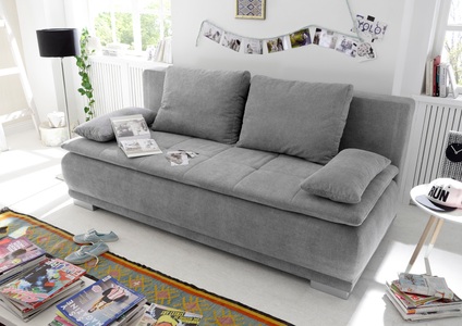 Fredriks, home24 Schlafsofa Collana, MID.YOU Schlafsofa in textil grau , Kissen Luigi, Webstoff , Uni , 208x93x105 cm , Mikrovelours , Rücken echt , 002220004101