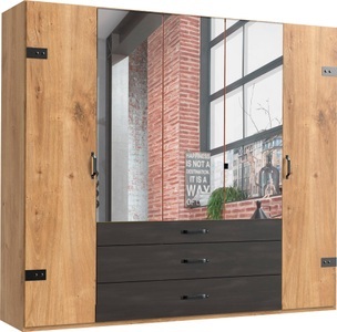 fresh to go, Fresh To Go Kleiderschrank »Detroit«, MID.YOU Drehtürenschrank in graphitfarben, eichefarben , Detroit B: 250 CM Eichefarben , Metall , 3 Fächer , 3 Schubladen , 250x216x58 cm , Dekorfolie,Dekorfolie,Nachbildung,Nachbildung , In verschiedenen Grössen erhältlich , 001787052305