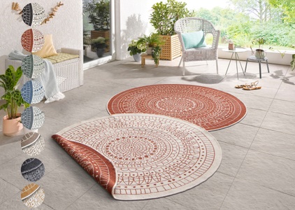 BOUGARI, Teppich, »Porto«, bougari, rund, Höhe 5 mm, maschinell gewebt, NORTHRUGS Teppich »Outdoor Twin rund« rund
