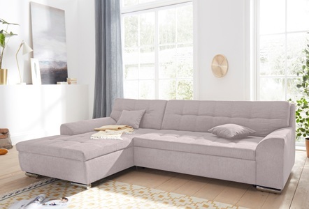 DOMO collection, DOMO collection Ecksofa, DOMO collection Ecksofa »Aversa, moderne Steppung, geschwungene Armlehnen, Breite 267cm« L-Form, wahlweise mit Bettfunktion