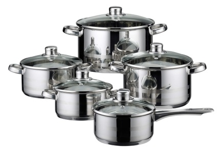 Elo, Elo Topfset Skyline aus Edelstahl 10tlg. ELO Edelstahl, Elo Basic Topf-Set »Skyline«, Edelstahl 18/8, (Set, 10 tlg., 1 Bratentopf Ø 16/18 cm, 1 Fleischtopf Ø 20/24 cm, 1 Stieltopf Ø 16 cm), Induktion