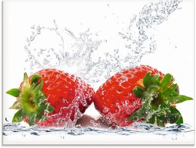 Artland Glasbild »Erdbeeren mit Spritzwasser«