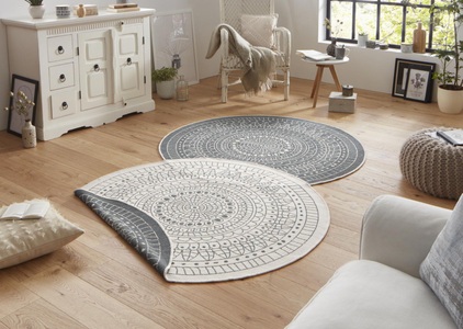 NORTHRUGS, NORTHRUGS Teppich »Porto«, rund, 5 mm Höhe, In-und Outdoor geeignet, Wohnzimmer, Balkon, Terrasse, Garten, Robust, Pflegeleicht, Flachgewebe, Wendbar, NORTHRUGS Teppich »Porto Wendeteppich«, rund, 5 mm Höhe, In-& Outdoor, Wetterfest, Balkon, Garten, Wohnzimmer, Wasserfest