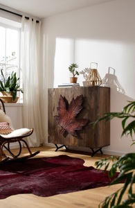 HOME AFFAIRE, Home affaire Sideboard »Maple«, Griff in Form eines Ahornblattes, handgefertigt, aus massivem Mangoholz, Breite 100 cm, 