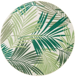 Paco Home Teppich »Ostende 534«, rund, 2 mm Höhe, Flachgewebe, Motiv Palmenblätter, In- und Outdoor geeignet, Wohnzimmer