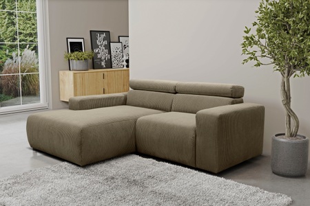 DOMO collection, DOMO collection Ecksofa »Brandon kleine Ausführung B/T/H: 214/100/80 cm«, Mit Kopfteilverstellung, auch in Leder und Cord, DOMO collection Ecksofa »Brandon, inkl. Kopfteilverstellung, B/T/H: 214/100/80 cm, L-Form« Cord, schlamm