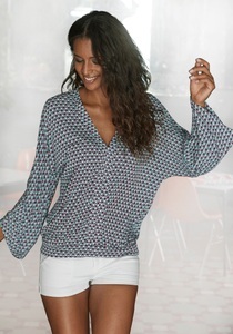 Buffalo, Buffalo Strandshirt, Buffalo Strandshirt, V-Ausschnitt und 3/4-Ärmeln, Blusenshirt, casual-elegant