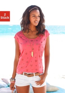 BEACHTIME, Beachtime T-Shirt, Beachtime Kurzarmshirt »mit leicht transparenten Sternen«, (2er-Pack), aus weicher Ausbrenner-Qualität