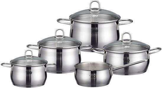 Elo, Elo Topf-Set »Platin« (Set, 9-tlg.), Elo Topf-Set »Platin«, Edelstahl 18/10, (Set, 9 tlg., 1 Bratentopf 20 cm, je 1 Fleischtopf 16/20/24 cm, 1 Kasserolle 16 cm), Induktion