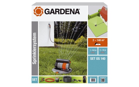 Gardena, Gardena 08221-20.000.00 - Sprinklersystem Set (Schwarz/Grau/Orange), Komplett-Set mit Versenk-Viereckregner OS 140, Sprinklersystem