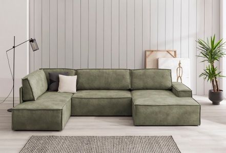 HOME AFFAIRE, Home affaire Wohnlandschaft »SHERWOOD«, mit Bett-Funktion (Liegefläche 194x139 cm), mit 4 losen Rückenkissen, Home affaire Wohnlandschaft »SHERWOOD XXL 329 cm, U-Form, Schlafsofa,«, Schlaffunktion m. Bettkasten (194x139 cm), Cord, Vintage, Samtvelours
