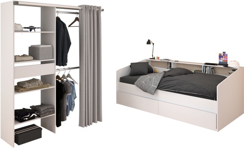 PARISOT, Parisot Jugendzimmer-Set "Parisot Sleep 11" Set, 2 tlg. Rückwand am Bett drehbar - Weiss oder Eiche