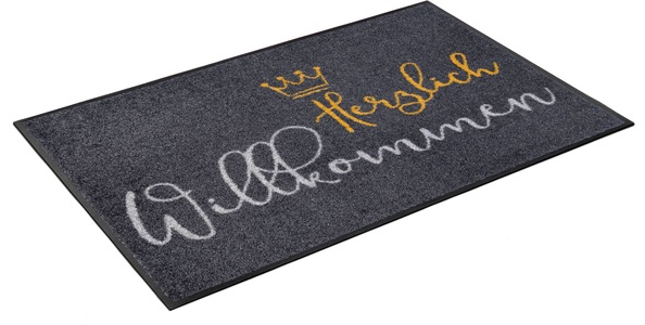 wash+dry by Kleen-Tex, Fussmatte waschbar, wash+dry by Kleen-Tex Fussmatte »Willkommen Krone«, rechteckig, 7 mm Höhe, Schmutzfangmatte, mit Spruch, In- und Outdoor geeignet, waschbar