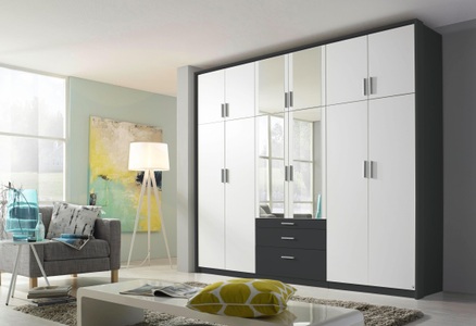 MID.YOU, MID.YOU Drehtürenschrank in grau, klar, weiss , Hildesheim-Extra , Holzwerkstoff , 7 Fächer , 3 Schubladen , 275x231x56 cm , bedruckt,Nachbildung , 000380054104, Rauch Möbel Drehtürenschrank in grau, klar, weiss , Hildesheim-Extra , Kunststoff , 7 Fächer , 3 Schubladen , 275x231x56 cm , bedruckt,Nachbildung , 000380054104