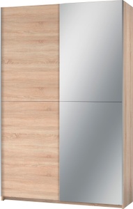 undefined, Schwebetürenschrank mit Spiegel, Teleskopkleiderstange und zusätzlichen Boden, Schlafkontor Schwebetürenschrank »Heimo/Fast Schrank Kleiderschrank Garderobe«, geringe Tiefe, ausziehbarer Kleiderstange, Garderobenschrank, 6 Böden