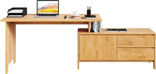 HOME AFFAIRE, Home affaire Schreibtisch »Liva«, Breite 140-220 cm, Home affaire Schreibtisch »Luven, aus Massivholz« in 2 Breiten, variable Nutzung als Schreibtisch oder Eckschreibtisch