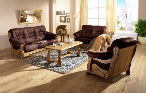 MAX WINZER, Max Winzer® Polstergarnitur »Texas«, mit dekorativem Holzgestell, 2-tlg., Max Winzer® Polstergarnitur »Texas Set besehend aus 2er- und 3er-Sofa, bequeme legere Polsterung« mit dekorativem Eichenholzgestell, Retro Klassiker