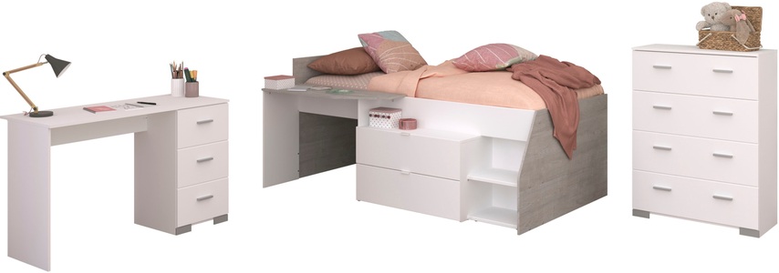 Parisot Jugendzimmer-Set »Parisot Milky 15«, (3 tlg.), viel Stauraum, halbhohes Hochbett