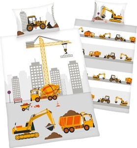 undefined, Herding Flanell Kinder-Wendebettwäsche Baustelle, Babybest® 2685207063 - Baustelle Flanell-Bettwäsche, 40x60 cm + 100x135 cm, 100% Baumwolle