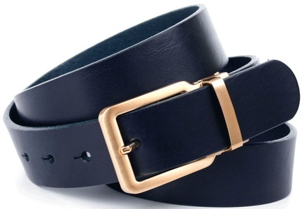 ANTHONI CROWN, Anthoni Crown Vollledergürtel in Dunkelblau mit goldfarbener Schließe, Anthoni Crown Ledergürtel, in 4 cm breit für den Casual-Look