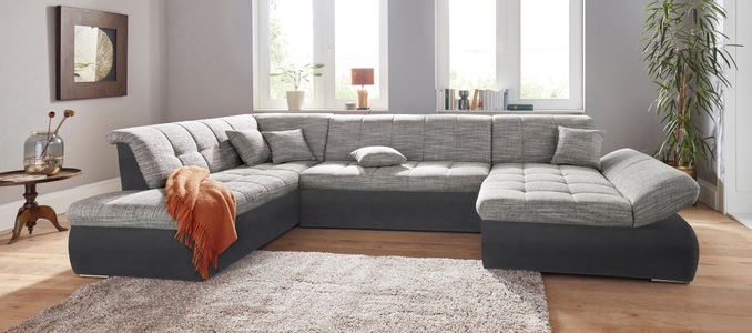 DOMO collection, DOMO collection Wohnlandschaft, DOMO collection Wohnlandschaft »PB Moric wahlweise mit Bettfunktion und Armteilverstellung U-Form«, XXL-Format B/T/H: 353/216/80 cm, feine Steppung, incl. Zierkissen