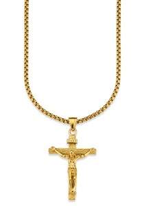 Bruno Banani, Bruno Banani Kette mit Anhänger »Kreuz, B4078N/20/00/55«, Bruno Banani Kette mit Anhänger »Schmuck Geschenk Halskette Kreuz Gravur INRI Venezianerkette«