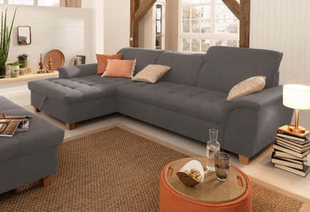 HOME AFFAIRE, Home affaire Ecksofa »Lyla«, mit Recamiere, wahlweise mit Rückenfunktion und zusätzlich mit Bett + Bettkasten, Home affaire Ecksofa »Lyla fester Sitzkomfort, bequeme Armlehnen, Breite 279cm, L-Form« mit Recamiere, wahlweise mit Rückenfunktion und zusätzlich mit Bett