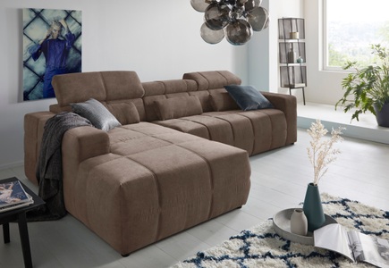 DOMO collection, DOMO collection Ecksofa, DOMO collection Ecksofa »Brandon grosse Ausführung B/T/H: 289/177/80 cm, auch in Leder und Cord«, mit Kopfteilverstellung, wahlweise Sitztiefenverstellung, L-Form