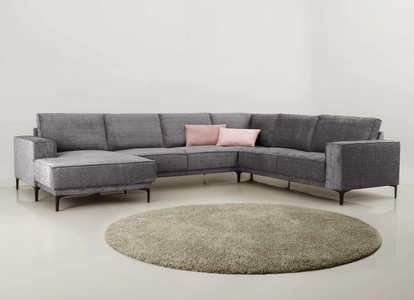 PLACES OF STYLE, Places of Style Wohnlandschaft »XXL Sofa Oland, Struktur, Flachgewebe, Luxus-Microfaser, Boucle«, U-Form, 342 cm, Wellenunterfederung, Skandi-Design, Metallfüsse, GOODproduct Wohnlandschaft »OLAND U-Form, XXL, B: 342 cm, Skandi-Design« Skandi-Design in Struktur, Flachgewebe, Luxus-Microfaser, Boucle