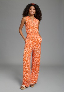 LAURA SCOTT, Laura Scott Jumpsuit mit sommerlichem Muster, modisch weites Bein und Knopfleiste